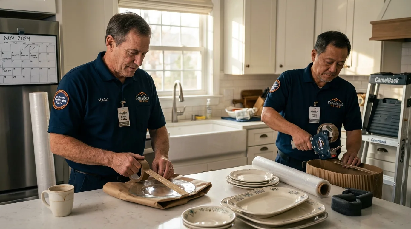 Professional crew packing kitchen dishware in Fort Lee, VA